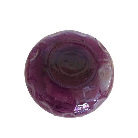 Vintage Short Purple Hand Blown Glass Bowl Vase Studio Art 4.5" x 5" Handmade - Picture 7 of 8